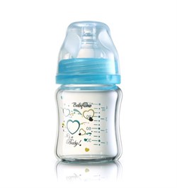 Стеклянная бутылочка BabyOno с широким горлышком (120мл)- голубая